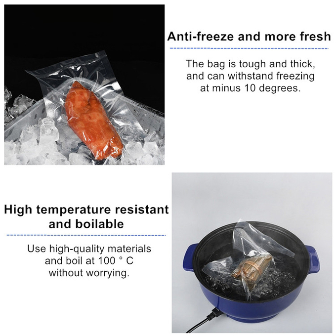 O armazenamento livre do vácuo de BPA ensaca o alimento feito sob encomenda gravou o saco transparente congelado inteiro 2 do selo de vácuo